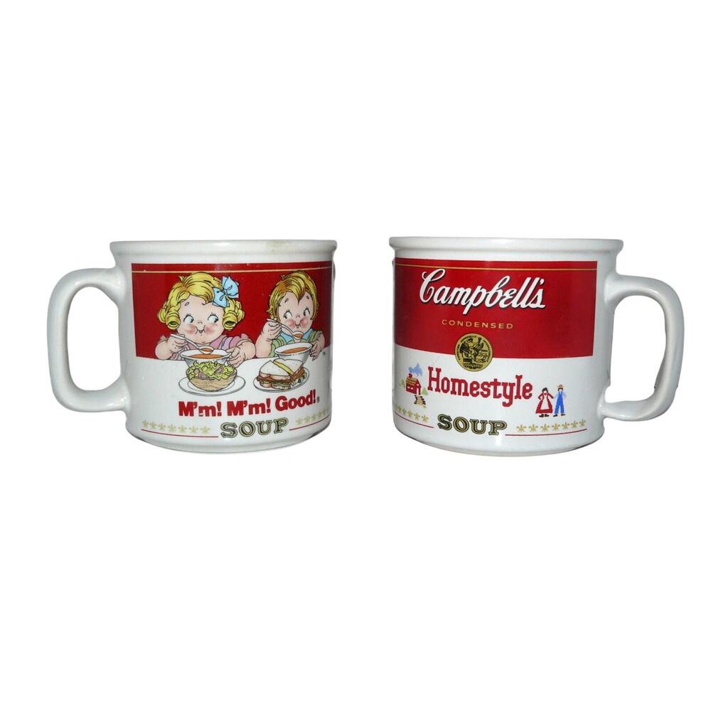 Vintage 1990s Campbells Soup Mugs By Westwood 14 Oz Red & White Ceramic Set Of 2